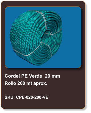 Cordel PE Verde  20 mm Rollo 200 mt aprox.  SKU: CPE-020-200-VE