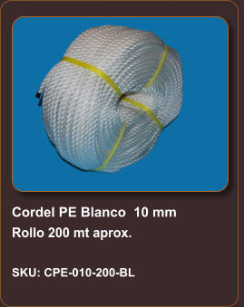 Cordel PE Blanco  10 mm Rollo 200 mt aprox.  SKU: CPE-010-200-BL