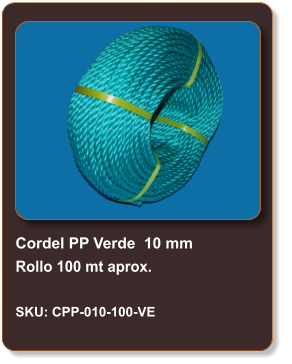 Cordel PP Verde  10 mm Rollo 100 mt aprox.  SKU: CPP-010-100-VE