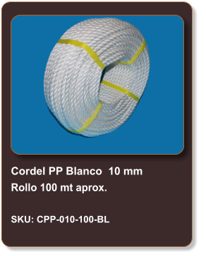 Cordel PP Blanco  10 mm Rollo 100 mt aprox.  SKU: CPP-010-100-BL