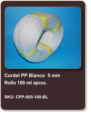 Cordel PP Blanco  5 mm Rollo 100 mt aprox.  SKU: CPP-005-100-BL