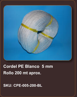 Cordel PE Blanco  5 mm Rollo 200 mt aprox.  SKU: CPE-005-200-BL