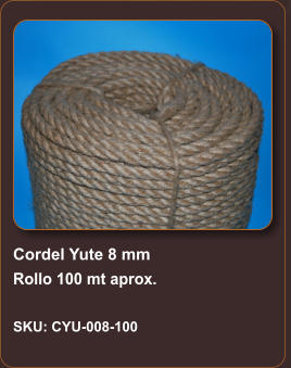 Cordel Yute 8 mm Rollo 100 mt aprox.  SKU: CYU-008-100