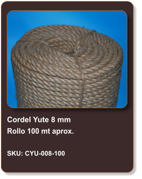 Cordel Yute 8 mm Rollo 100 mt aprox.  SKU: CYU-008-100