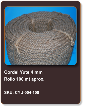 Cordel Yute 4 mm Rollo 100 mt aprox.  SKU: CYU-004-100