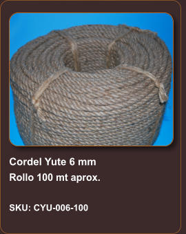 Cordel Yute 6 mm Rollo 100 mt aprox.  SKU: CYU-006-100